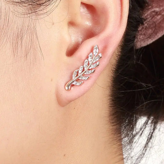 Hollow Out Leaves Crystal Ear Stud Earring
