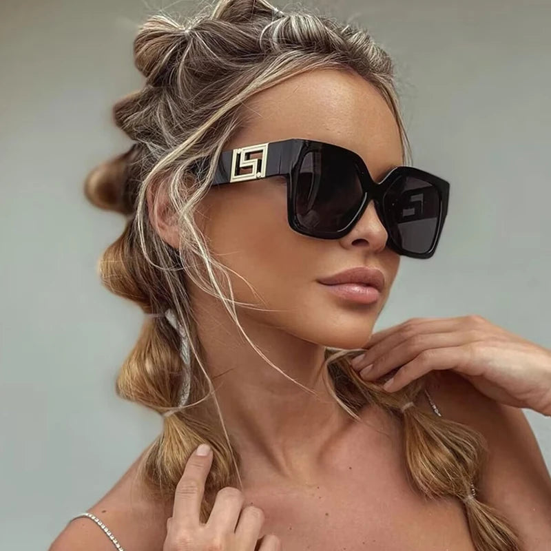 Light Luxury Square Large Frame Hollow Temples Catwalk Sunglasses