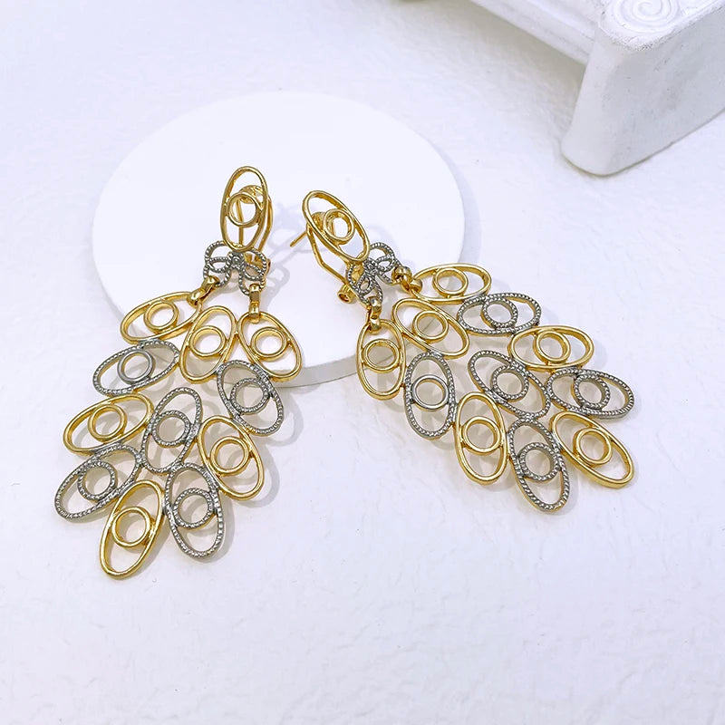 Large Size Drop Earring Plant Leaf 18k Gold Plated Earrings