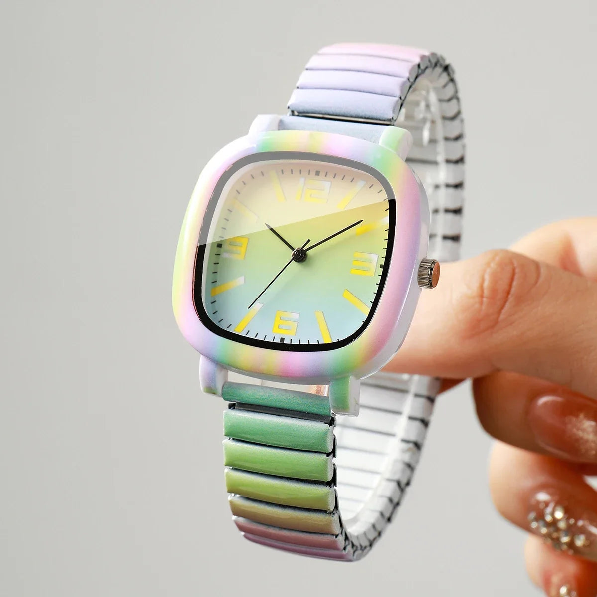 Square Elastic Strap Quartz Wristwatches Set
