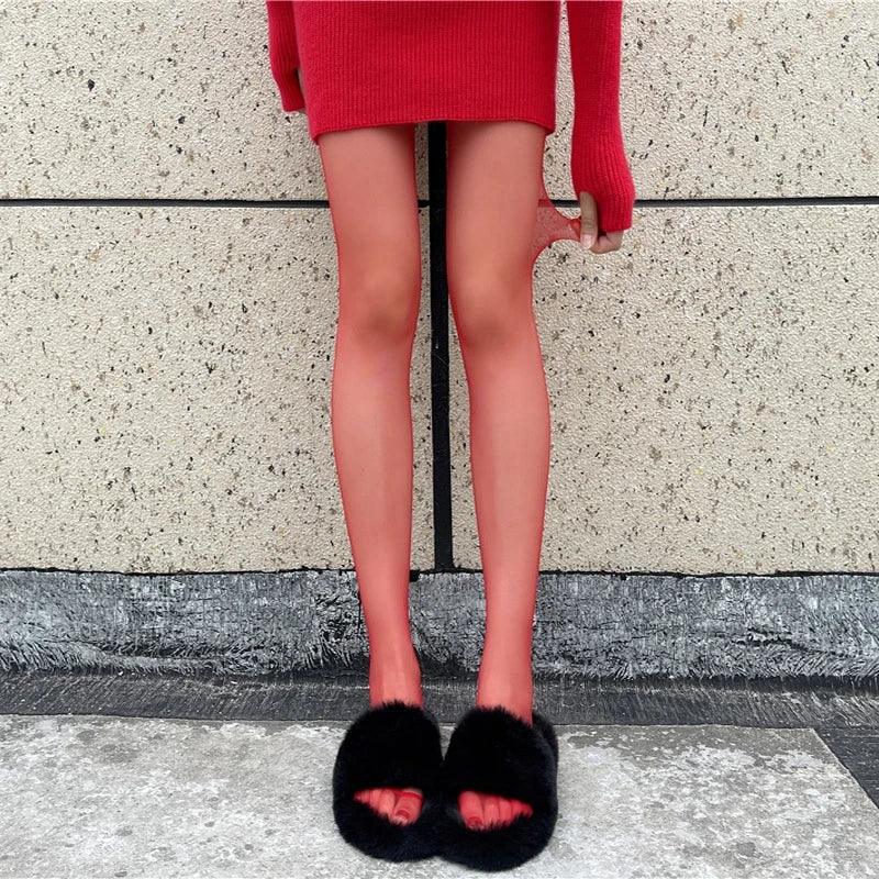 Red Pantyhose Stockings Slim Silk Socks