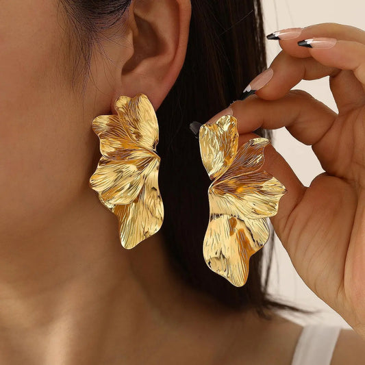 Stainless Steel Golden Double Layered Flower Earring