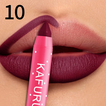 15 Colors Lipstick Pencil Waterproof Sexy Red Matte Contour Tint Lipstick