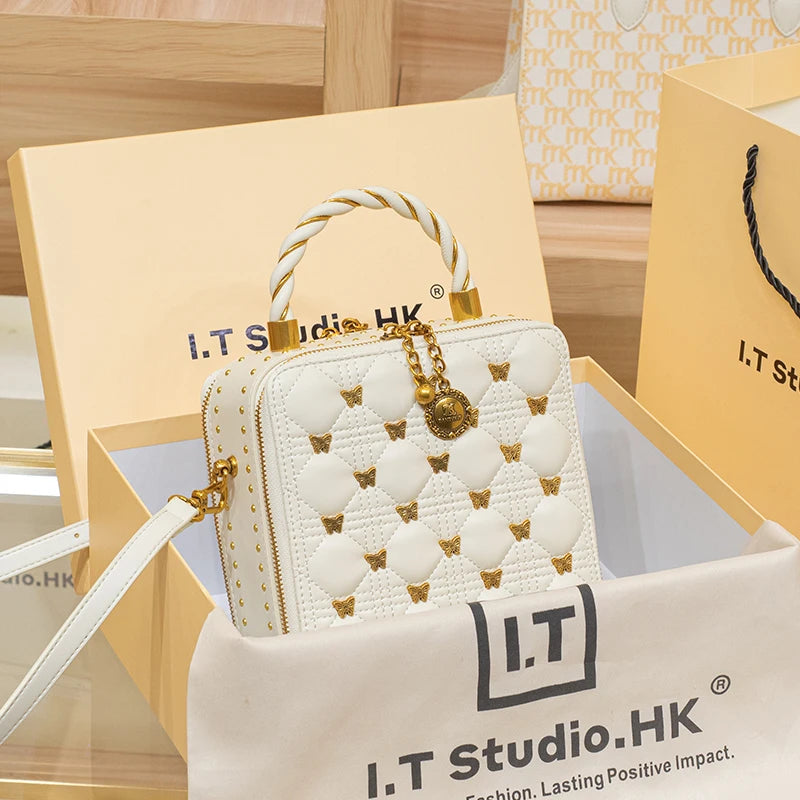 Leather bucket small square bag