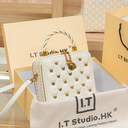 Leather bucket small square bag