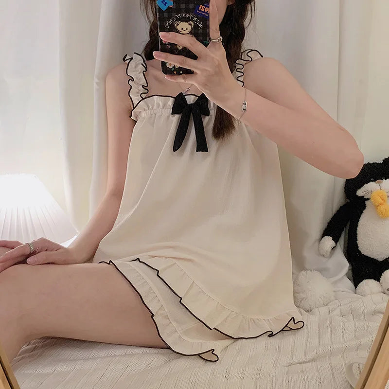 Suspenders Two Pieces Sleeveless Thin Cotton Pyjamas