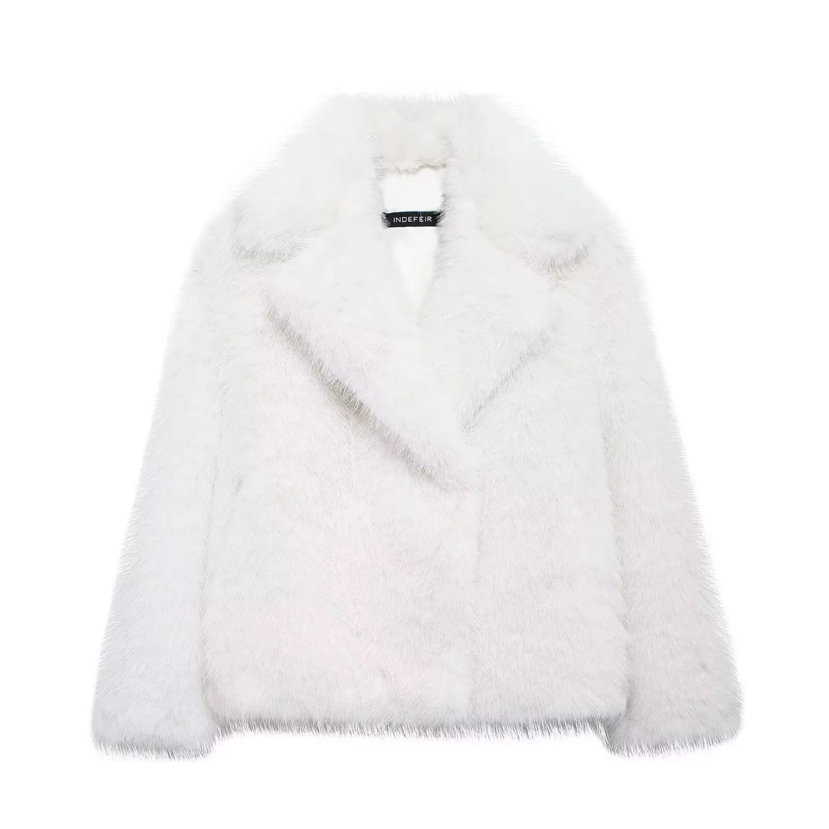 Elegant Faux Fur Warm Fluffy Loose Long Sleeve Lapel Jacket