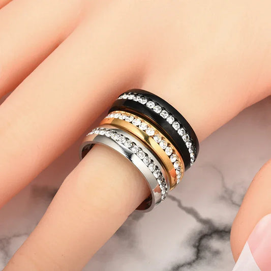 Stainless Steel Crystal Rings