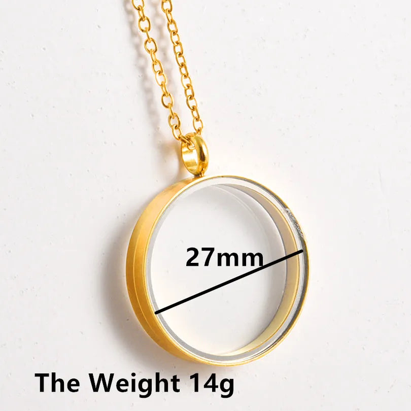 1Pc 10-45mm Round Memory Coin Bezel Locket Pendant Necklaces