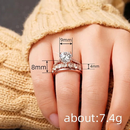 3Pcs Shiny Round Zirconia Ring Set