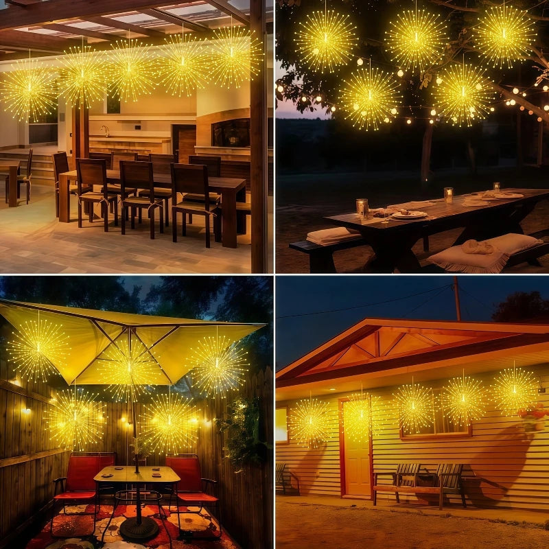4/5pcs Solar Hanging Firework Lights for Eaves Solar Powered with Light Sensor Control
