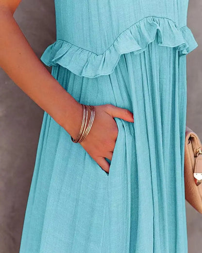 Ruffles Long Elegant Sleeveless Sundress Maxi Dress