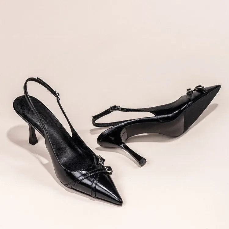 Elegant Buckle Stiletto Black Shoes