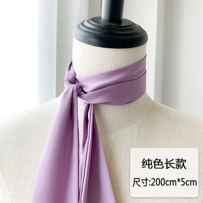 5x200cm Satin Silk Narrow Scarf Neckerchief Solid Neck Scarves Long Silk Thin Scarf