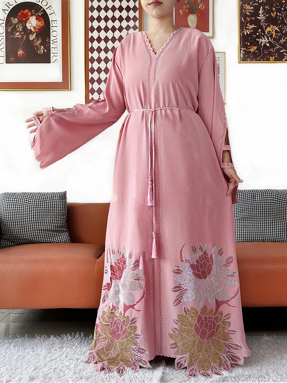 Muslim Chiffon Diamond Long Sleeve African Abaya