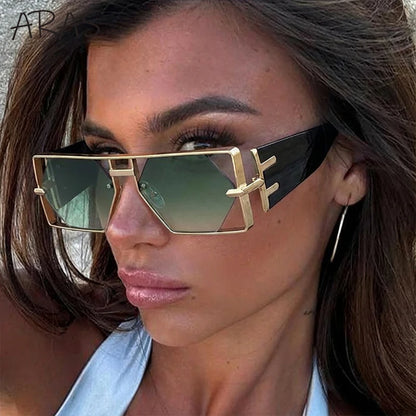 Steampunk Rectangle Metal Frame Sun Glasses