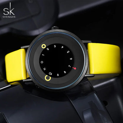 Shengke Creative Yellow Leather Band Wristwatches