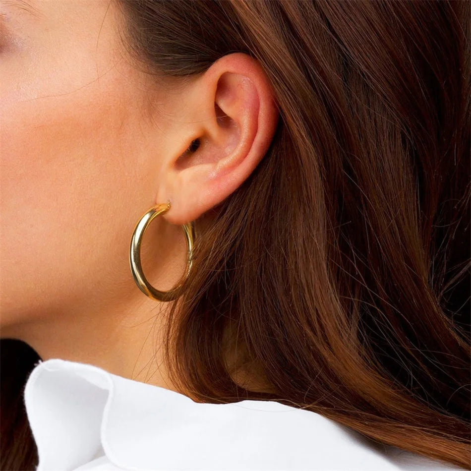 Classic Stainless Steel Ear Buckle Gold Small Large Circle Hoop Earrings