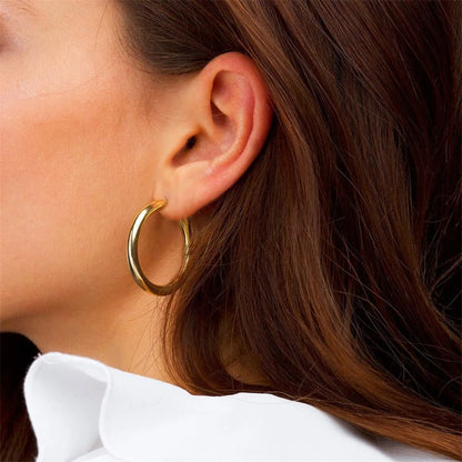 Classic Stainless Steel Ear Buckle Gold Small Large Circle Hoop Earrings