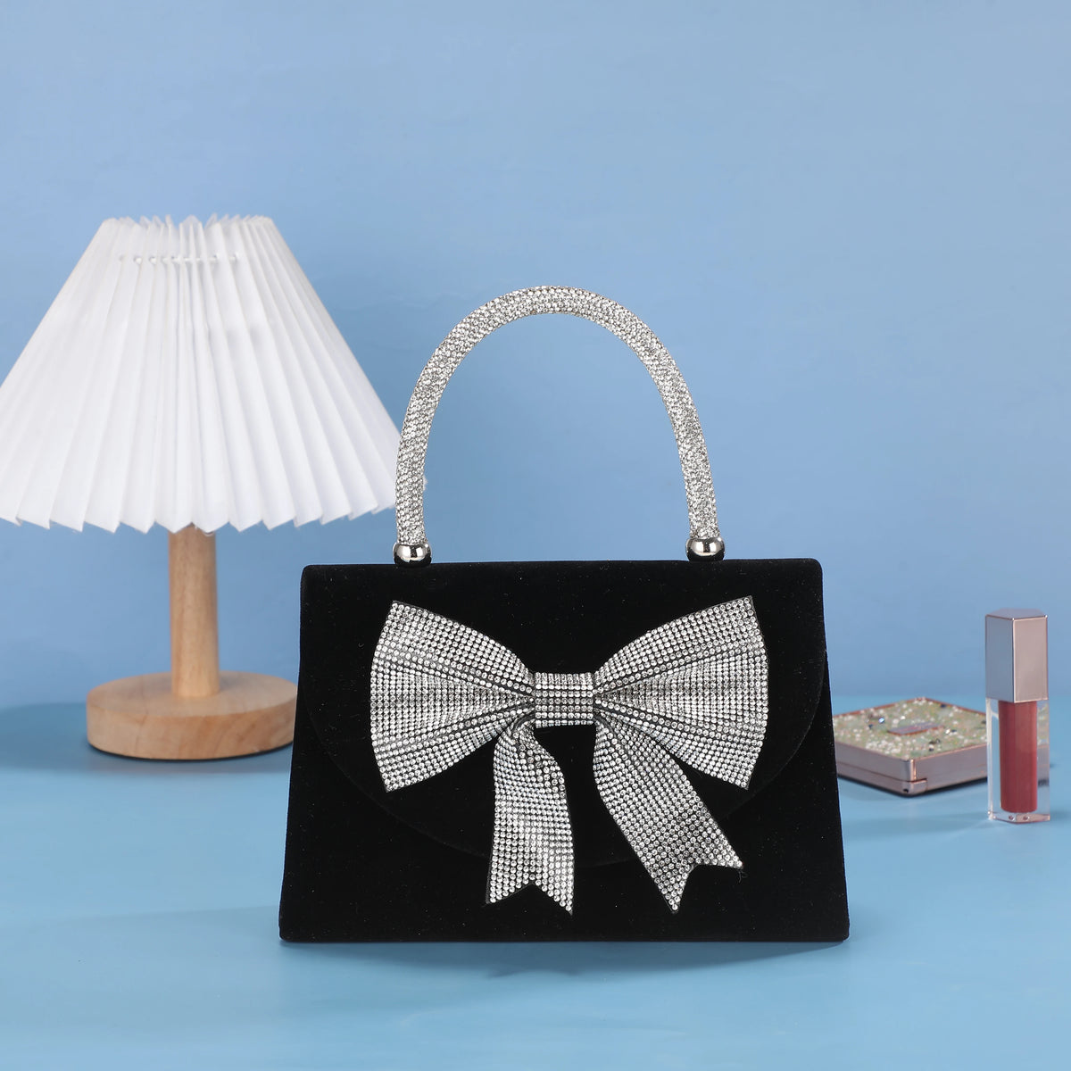 Velvet bow rhinestone handbag luxurious shoulder bag