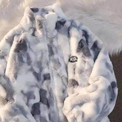 Tie Dye Lamb Fleece Harajuku Casual Loose Thick Coat Jacket