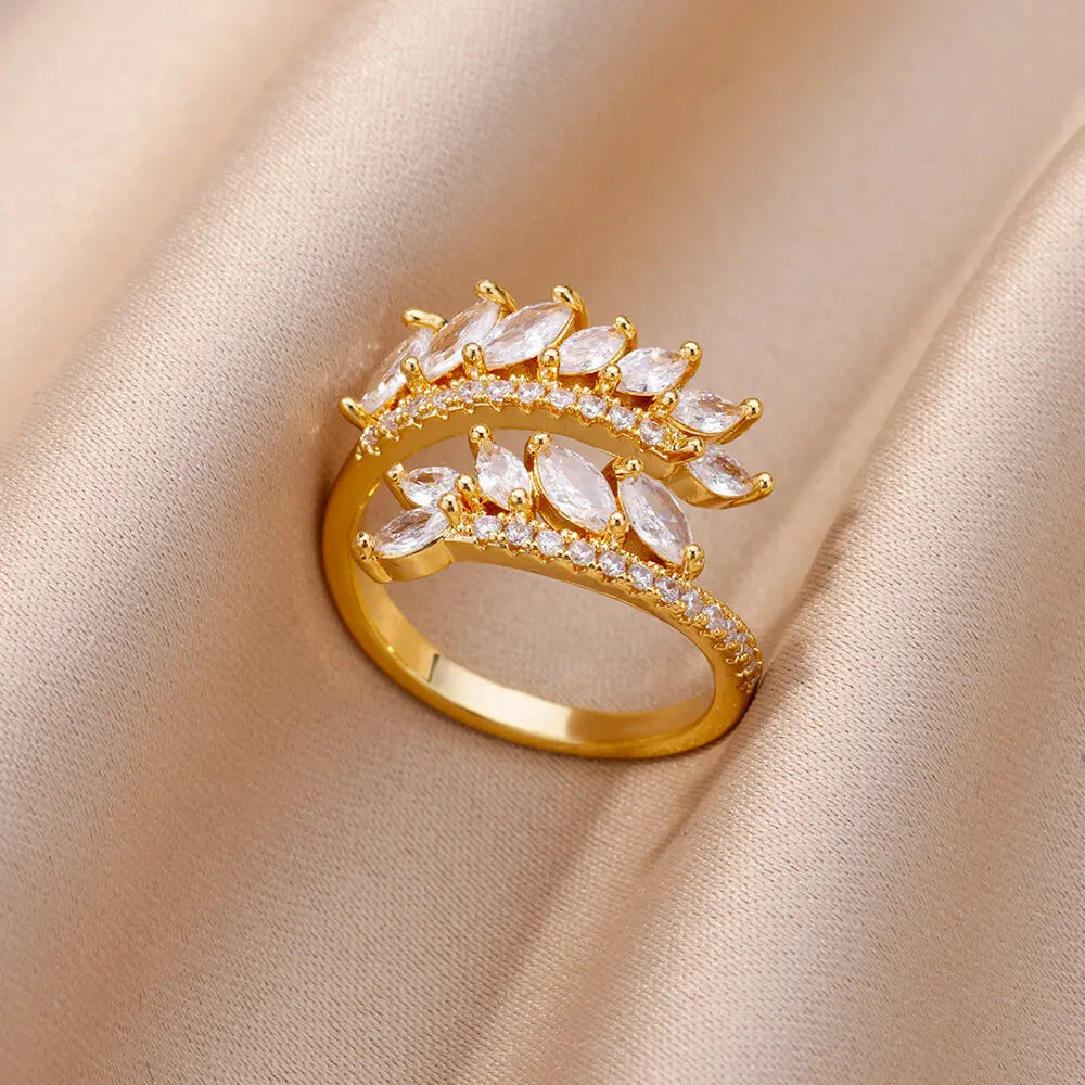 خواتم من الفولاذ المقاوم للصدأ على شكل زهرة من الزركون الأبيض