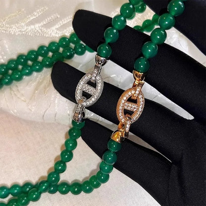 100% Natural Green Chalcedony 14K Gold Necklace