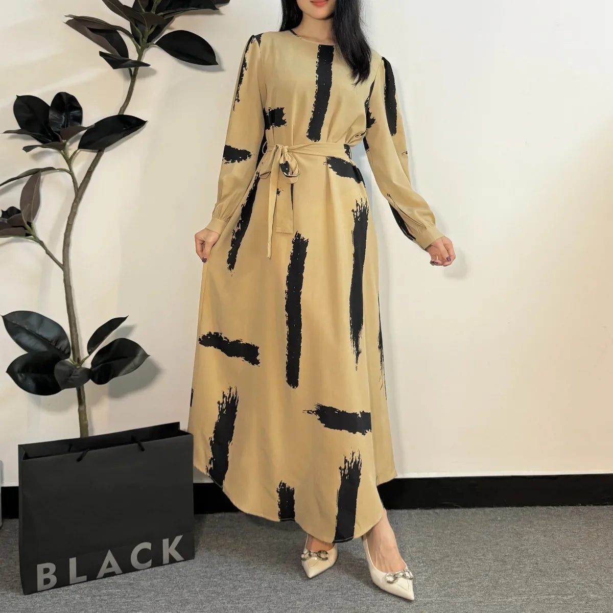 O-neck Full Sleeve A-line Casual Long Maxi Dresses Abaya