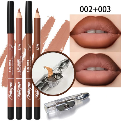 2 Lipliner Pens+1 Pencil Sharpener Matte Finish Long-lasting Waterproof