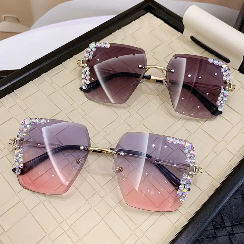 Square frameless crystal decoration Sunglasses