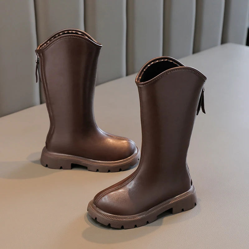 High Korean Style Anti-slippery Keep Warm Versatile Chic Leather Boots