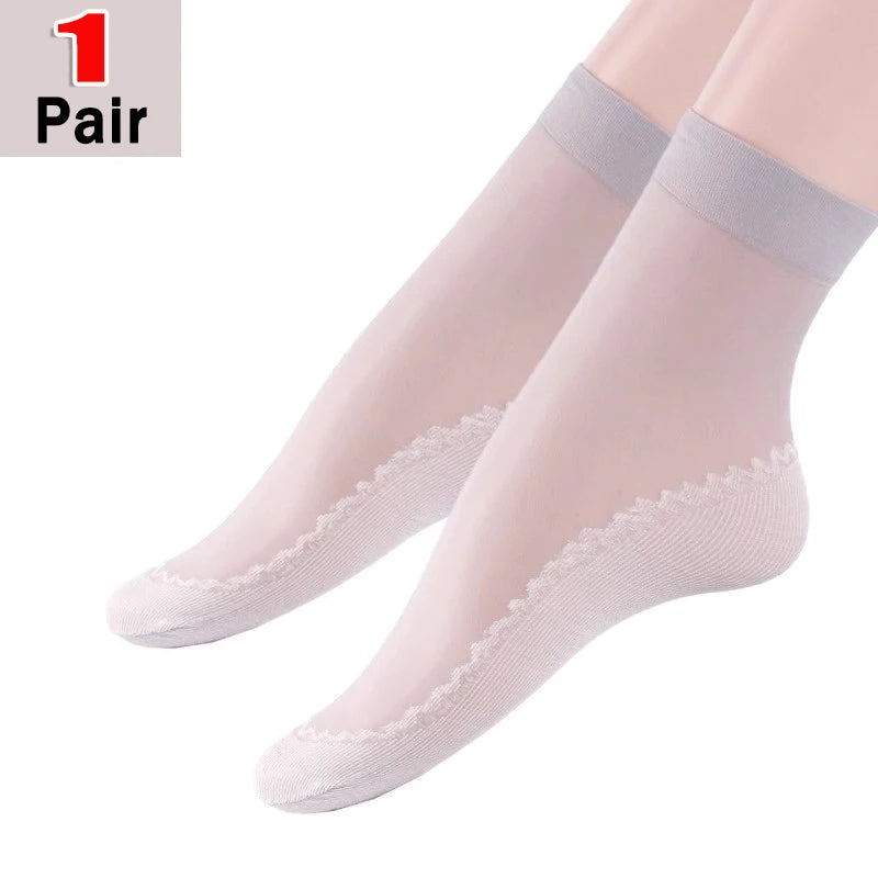 1/5/10pairs Lace Ultrathin Silk Socks