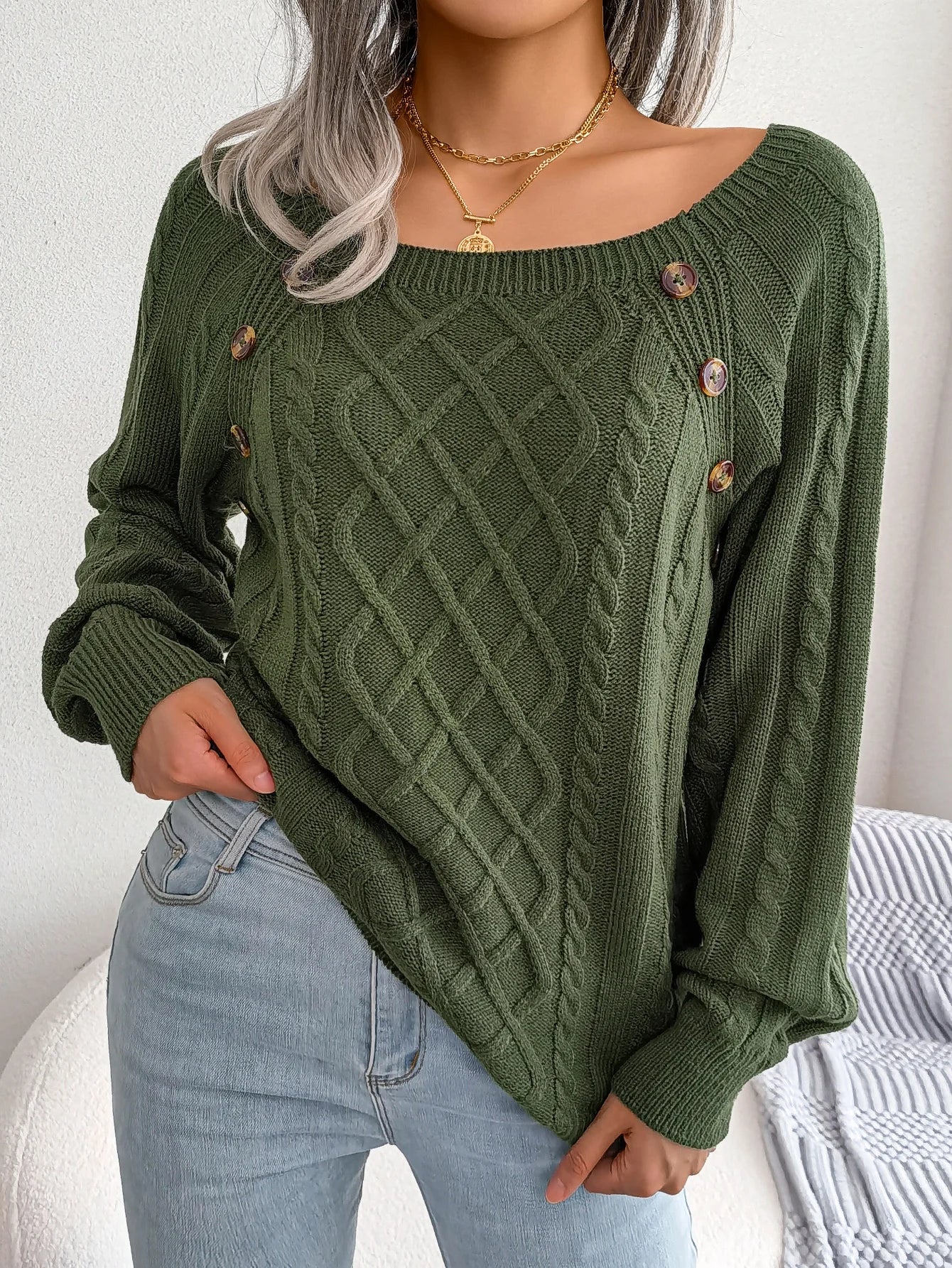 Casual Square Collar Long Sleeve Sweaters