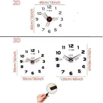 Large Wall Clock 3D DIY Quartz Acrylic Mirror Stickers Clocks