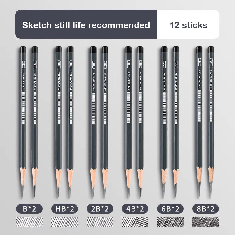 2H HB B 2B 3B 4B 5B 6B 7B 8B 12B 14B Sketch Drawing Graphite Charcoal Pencils Set