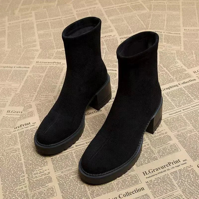 Ankle High Heels Suede Chunky Luxury Winter Boots