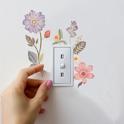Beautiful flowers Switch Wall Sticker PVC Removable Waterproof sticker