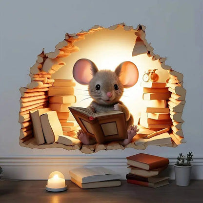 Mouse Hole Book Lover's Mouse Reading Wall Sticker