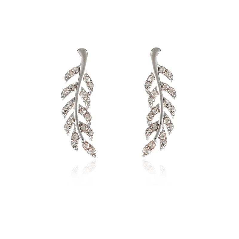 Hollow Out Leaves Crystal Ear Stud Earring