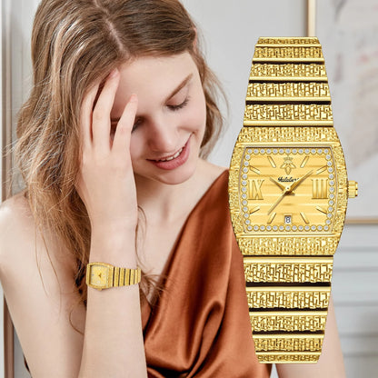 Luxury Small Gold with Diamond-Set Dial Water-Resistant Quartz Timepiece Watch