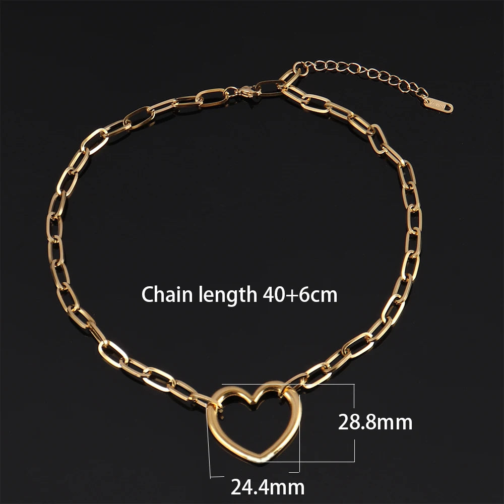 316L Stainless Steel Choker Heart Clavicle Chain Necklaces