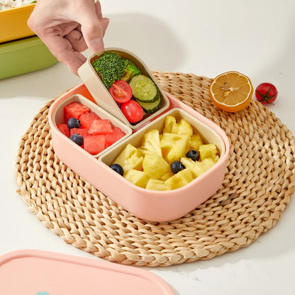 Outdoor Portable Sealed Divided Food Container 3 Grids Plastic Lunch Box