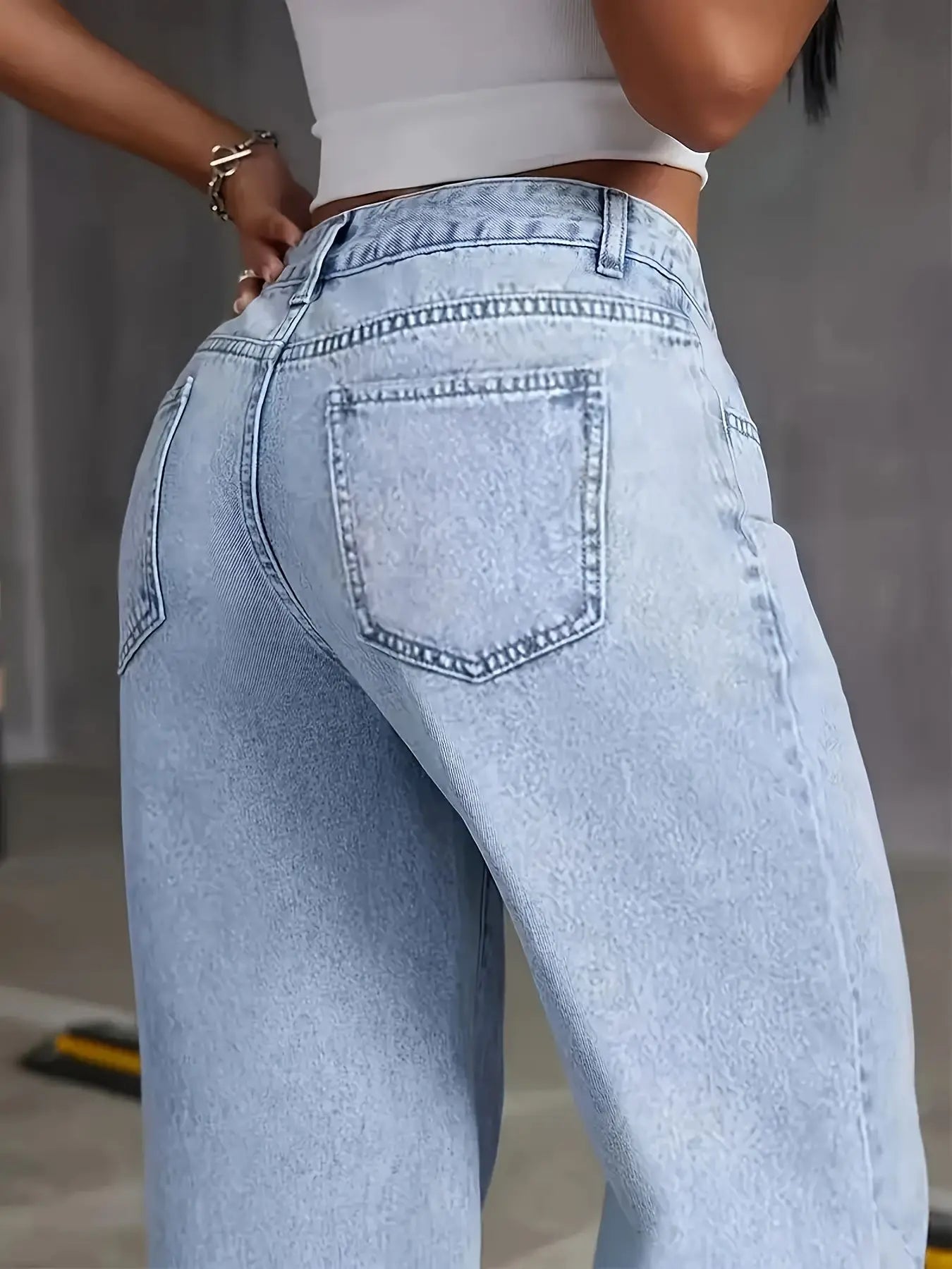 Y2k Light Blue Wide Leg Denim Stretch Free Four Seasons Jeans