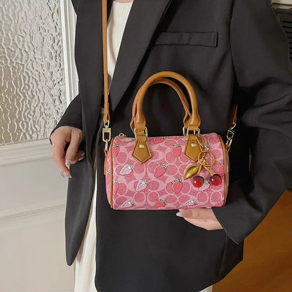 Crossbody Cherry Pattern PU Leather Boston Handbag Shoulder Bags
