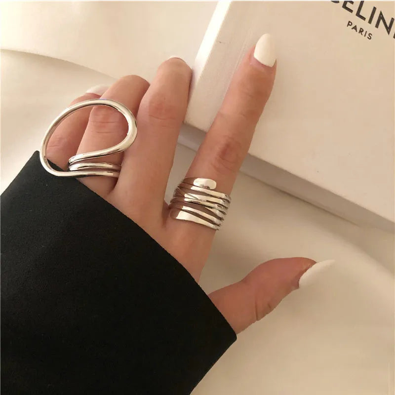 Stainless Steel Irregular Geometric Open Gold Texture Ring