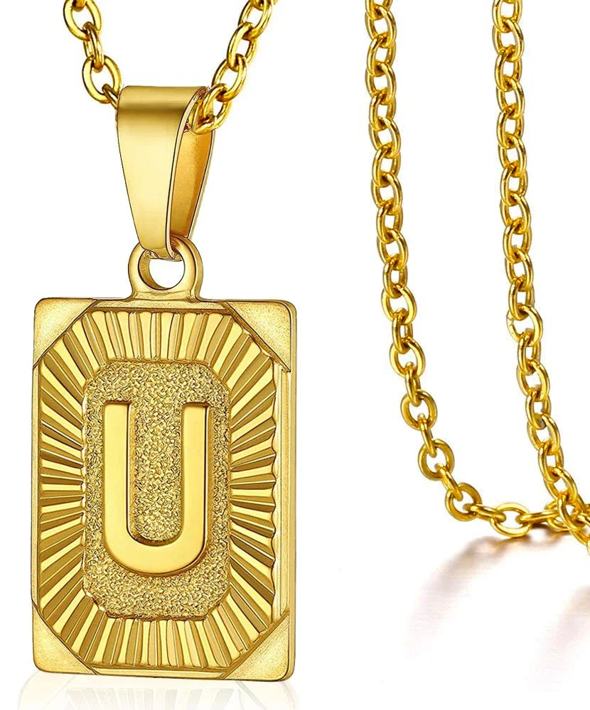 Initial Pendant Stainless Steel Letter Square Necklace
