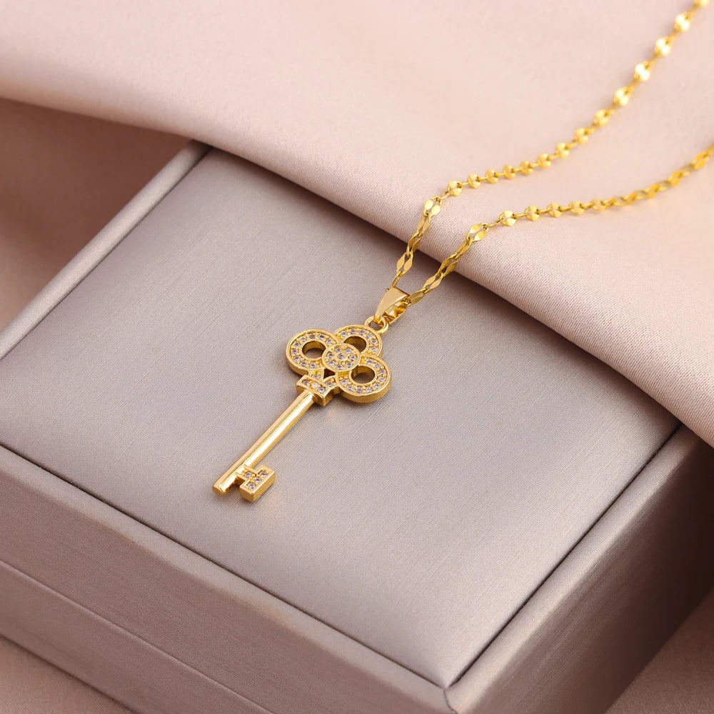 Light Zircon Crystal Stainless Steel Necklaces