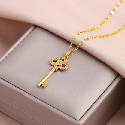Light Zircon Crystal Stainless Steel Necklaces