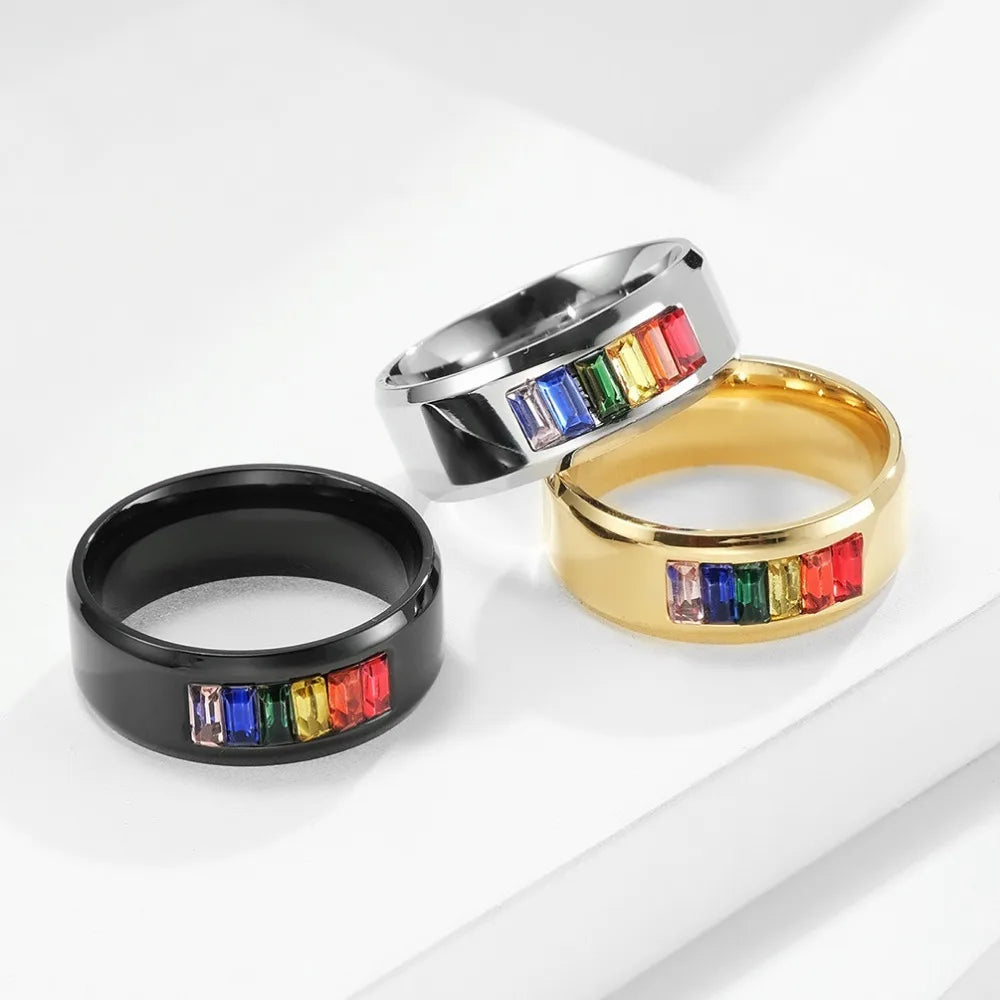 8mm Titanium Steel Rainbow Zircon Rings