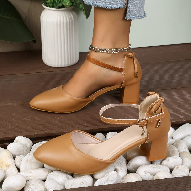 airy Style Thin-Strap High Heels Golden Buckle Shoes